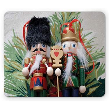 Imagem de Lunarable Mouse pad quebra-nozes, foto de desenhos animados temáticos de Natal com roupas chapéus e estampa de bigodes, mousepad retangular de borracha antiderrapante, tamanho padrão, verde branco