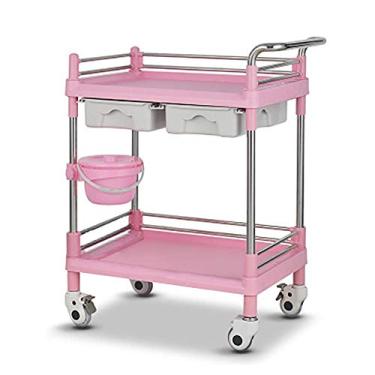 Imagem de Carrinho de armazenamento de caminhões manuais, móvel de cozinha com gaveta balde de sujeira, salão de beleza, carrinho com rodinhas rosa