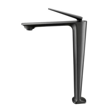 Imagem de Torneira para pia de banheiro em ouro rosa/cinza/ouro escovado/preto fosco/latão cromado misturador de água montado em deck com furo único torneiras de água alta, cinza arma