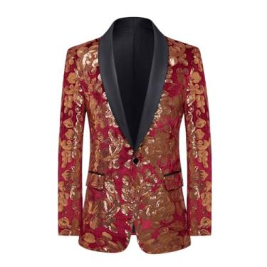 Imagem de Blazer masculino casual slim fit blazer com bolso de um botão dourado vintage, Vinho tinto, G