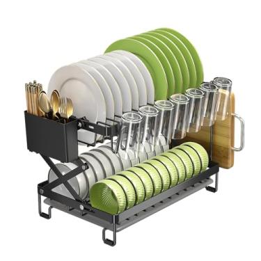 Imagem de DF Escorredor de Louça, Porta Talheres com Escorredor, Talheres Copos Organizador Louça para Cozinha, Escorredor de pratos, Preto