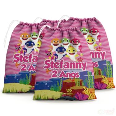 Imagem de Sacolinhas Surpresa Personalizada Tecido Baby Shark Rosa (Sacolinhas 15x20, Unidades, 30)