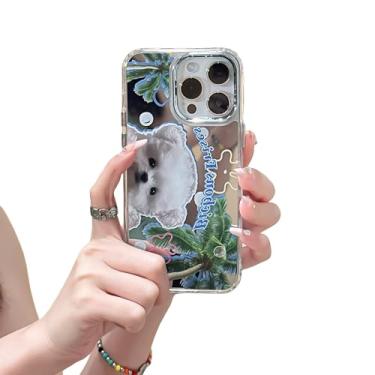 Imagem de (Sleeping bear) Moda Praia De Verão Coco árvore, Bichon Frisbee Cão Espelho Superfície Telefone Caso Adequado Compatível com iPhone 14 Pro, Padrão de Cão Bonito Invólucro Do Telemóvel(Sem Pulseira)