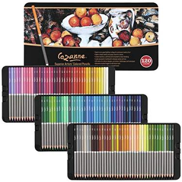 Imagem de Conjunto de lápis colorido profissional Cezanne de 120 cores, chumbo de núcleo macio de qualidade de artista para desenho, arte, esboço, sombra, coloração, camadas e mistura - caixa de lata de presente de metal