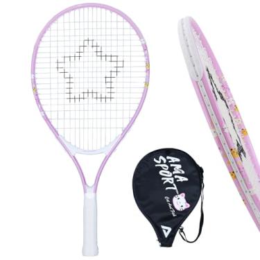 Imagem de Raquete de tênis infantil para meninas e meninos – Raquete de tênis juvenil de 58 cm, inclui bolsa de ombro de nylon 420D (rosa gato)