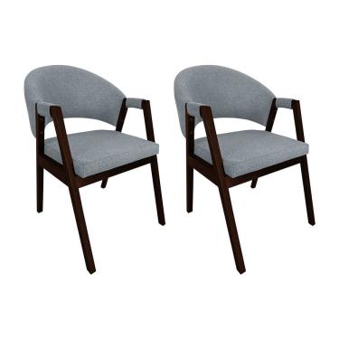 Imagem de Kit 2 Cadeiras de Jantar Madeira Maciça Castanho Premium Helen Linho Cinza