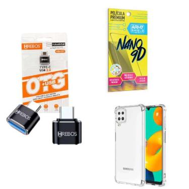Imagem de Kit Adaptador USB para Tipo C + Capinha Samsung M32 + Película 9D - HR
