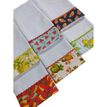 Imagem de Pano de Prato Barrado Santa Margarida com Viés Kit 5p Revenda