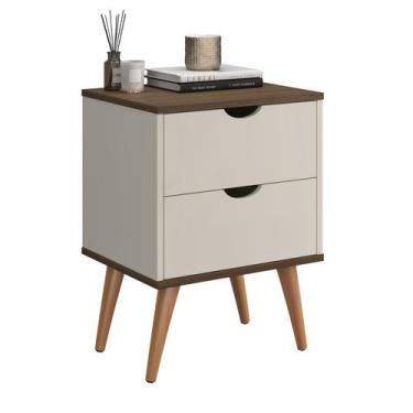 Imagem de Mesa de Cabeceira Madri Retro com Gavetas - Prado Móveis, Off White/Ca