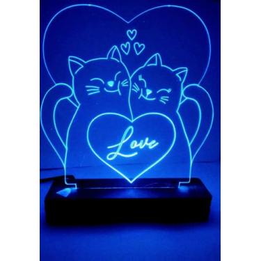 Imagem de Luminária abajur de mesa GATOS DO AMOR  - Bluemont.art, Bivolt
