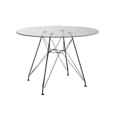 Imagem de Mesa Eiffel Redonda 110cm Tampo De Vidro Com Base De Ferro Preto - Hou