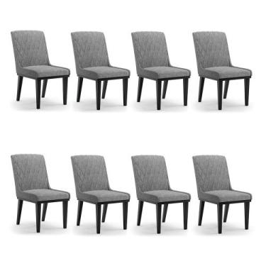 Imagem de Cadeira Sala de Jantar Base Madeira Preto kit 8 Sofia Linho D03 - D'Ro