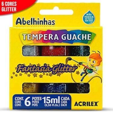 Imagem de Tinta Guache Glitter Acrilex 6 Cores 15 ML Tempera Guache