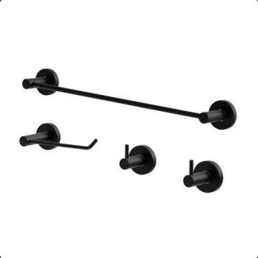 Imagem de Kit de Acessórios para Banheiro Aço Inox e Metal Preto Fosco Acetinado