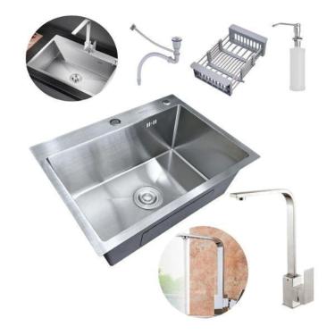 Imagem de Kit Cuba Pia Aço Inox Cozinha Gourmet E Torneira Perfil Em L