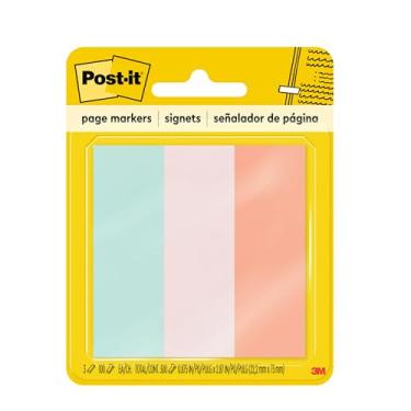 Imagem de Post-it Marcadores de página, 2,5 cm x 7,6 cm, ideais para marcação temporária e anotações em livros, cores sortidas, 100 folhas/bloco, 3 blocos/pacote (5487)