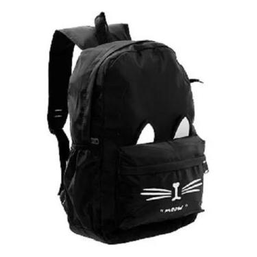 Imagem de Mochila Com Estojo Juvenil Feminino Gatinho Escolar - ZC, Preto