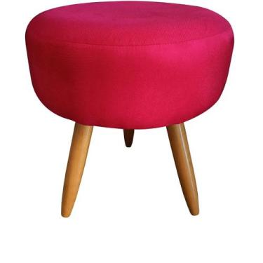 Imagem de Puff Puf Decorativo Lavínia Redondo Suede Vermelho Pés Palito Madeira 