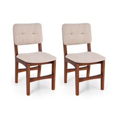 Imagem de Conjunto com 2 Cadeiras Sabrina Linho Bege e Nozes