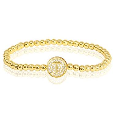 Imagem de by you Pulseiras femininas com inicial de 26 letras, berloque redondo, aço inoxidável, ouro, prata, contas, Small, Strass, Strass