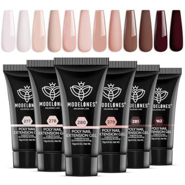 Imagem de Modelones Gel de unhas de poliéster, 6 cores de tons de pele nude, rosa, neutro, marrom, conjunto de gel de poli extensão, manicure, design faça você mesmo, arte de unhas, salão de beleza, presente de