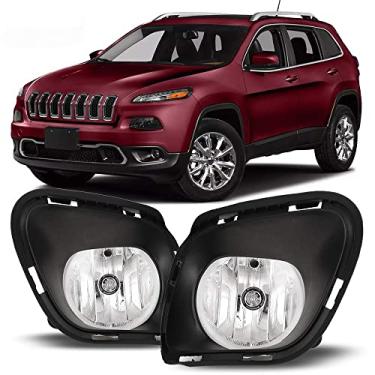 Imagem de CPW Faróis de neblina OEM adequados para Jeep Cherokee 2014 2015 2016 2017 2018, faróis de neblina com lâmpadas PS e fiação/kit de interruptor (lente transparente com caixa preta)