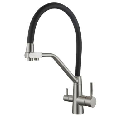 Imagem de Torneira de cozinha com filtro, misturador giratório 360° com purificação de água, características, torneira misturadora, guindaste, torneira dupla para água potável, escovada