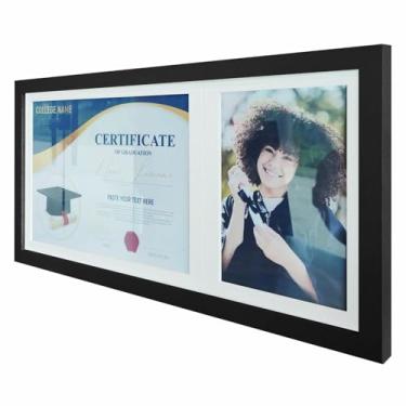 Imagem de KIAGA, Quadro Painel para Fotos de Formatura Certificado e Diploma com Vidro Cor:PRETO E BRANCO;Tamanho:53,5X27CM