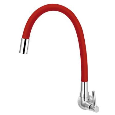 Imagem de Torneira Cozinha De Parede Tubo Gourmet Flexível Vermelho - Modelar