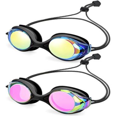Imagem de Vvinca Pacote com 2 óculos de natação infantil com alça elástica, sem puxar, antiembaçamento, óculos de ajuste para crianças de 4 a 16 anos, adolescentes e jovens