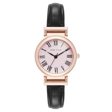 Imagem de Anne Klein Relógio feminino com pulseira de couro, Preto