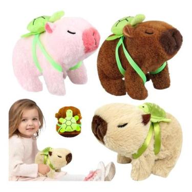 Imagem de Brinquedo de pelúcia Capivara fofa filó anda e emiti som - 70P, Marrom