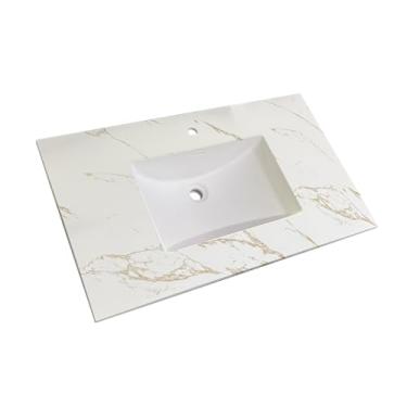 Imagem de 63.5 cm/78.7 cm/94.0 cm Superfície sólida resina poliuretano simplifica Nano Vanity Top com pia, durável, cor consistente, fácil de limpar, transbordamento embutido (véu dourado, 65 cm L x 56 cm)