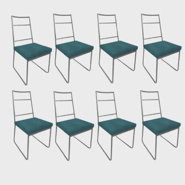 Imagem de Kit 08 Cadeiras Sala de Jantar Escritório Office Stark Industrial Ferro Cinza Suede Azul Turquesa - Ahz Móveis