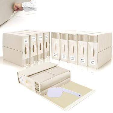 Imagem de ALCOVA Pacote com 10 organizadores de lençóis e armazenamento com 1 lençol de cama, organizador de armário de linho para lençóis Queen e King