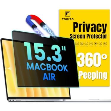 Imagem de F FORITO Protetor de tela magnético de privacidade compatível com MacBook Air de 15,3 polegadas (2023-2025, M2, M3, M4), protetor de tela removível de 360° antiespiamento, antirreflexo, antiespiamento