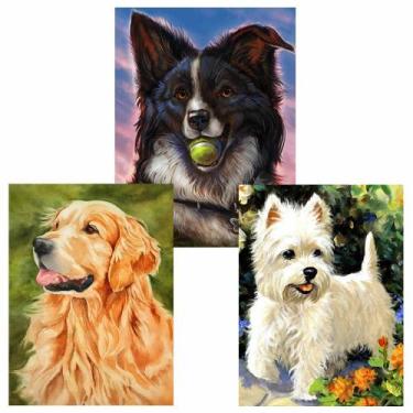 Imagem de CONJUNTO COM 3 TELAS PARA PINTURA DIAMANTE 30x40 - CÃES - PPSHOP
