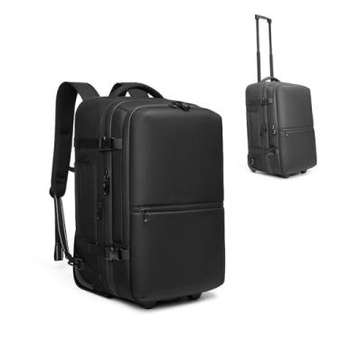 Imagem de Mochila de Compactação, Mochila de Mala Expansível de Grande Compartimento de Compartimento Múltiplo, Mochila de Vácuo Portátil à Prova de Chuva Com Rodas Escondidas para Viagem