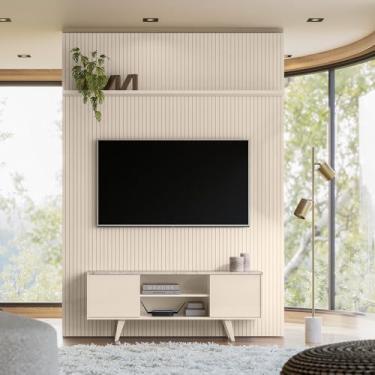 Imagem de Painel com Bancada New Panorama Piso teto Para TV até 65" Polegadas - Bela Móveis (Calacata/Off White)