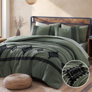 Imagem de Conjunto de edredom Mairêve Embroidery King Size verde oliva 7 peças
