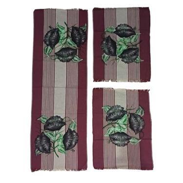 Imagem de Conjunto passadeira kit 3 peças decoração de cozinha - tapete para cozinha com estampa | Passadeiras estampadas (VINHO FLORIDO)