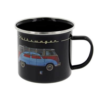 Imagem de BRISA VW Collection - Caneca de café esmaltada Volkswagen Samba Bus T1 Camper Van para cozinha, garagem, escritório - equipamento de acampamento/ideia de presente/lembrança (Design: esmalte/ônibus VW / besouro/preto/vermelho/azul)
