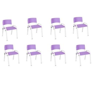 Imagem de Kit 8 Cadeira Iso Infantil Creche, Escola Base Branco Lilas - Lauralan