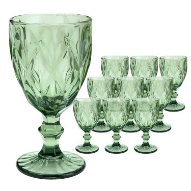 Imagem de Jogo 10 Taças De Vidro Diamond Diamante Verde 300ml água Class Home