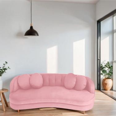 Imagem de Sofá Curvo 2 Lugares Orgânico Sala Recepção Escritório Decorativo Luxo Panamá 140cm Suede Cor Rosa