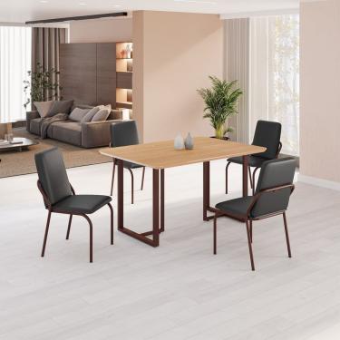 Imagem de Conjunto Sala De Jantar Mesa 120x90cm Base Lunna Tampo Mdf Malibu Preto Marrom