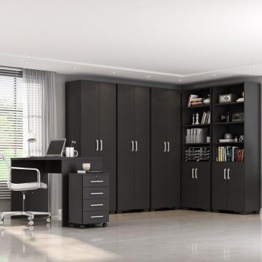 Imagem de Kit Para Escritório 7 Peças Com Escrivaninha Gávea, Gaveteiro 4 Gavetas E 5 Armários Espresso Móveis Preto