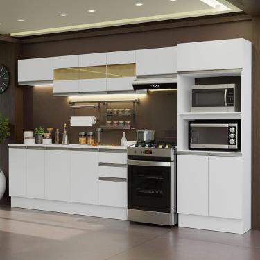 Imagem de Cozinha Completa Smart 02 Xa 11 Portas 2 Gavetas MDF 310 cm Branco com Puxadores em Alumínio