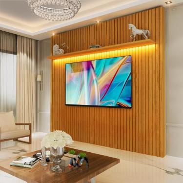 Imagem de Painel Home Ripado Tv Até 75 Polegadas Com Led Naturale Notório Jm Móveis