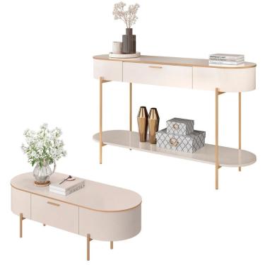 Imagem de Aparador De Sala Jaspe E Mesa De Centro Clover Off White - Mpozenato